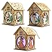 JuguHoovi 3 Pack Christmas Tree Hanging Ornaments, LED Light Wooden Hanging Ornaments for Christmas Holiday, Cute Wood House Christmas Tree Hanging Ornament Decoration