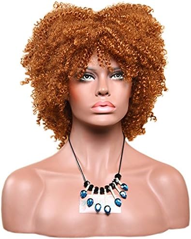 NEWPECK Afro Girls Short Small Jerry Curly Wig Center Parting Daily Use Big Thick Cosplay Wig Hair (Brass Gold)