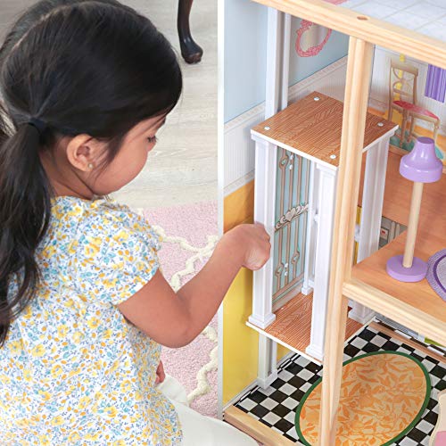 KidKraft Kaylee Wooden Dollhouse, Almost 4 Feet Tall with Elevator, Stairs and 10 Accessories