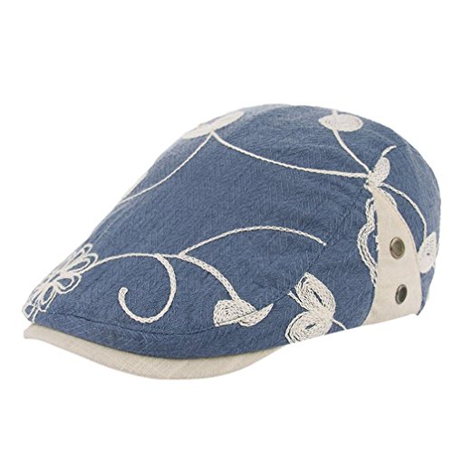 BIG HOT ! Berets Cap ,BeautyVan Fashion 1PC Women Retro Flowers Embroidery Berets Cap Flat Caps (Blue)