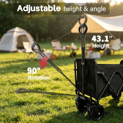 Tule Tuowu 500lbs Large Capacity Collapsible Festival Trolley on Wheels | Heavy Duty Wagon with All-Terrain Wheels,Brakes & Automatic Rebound Handle for Camping,Outdoor,Garden,Shopping