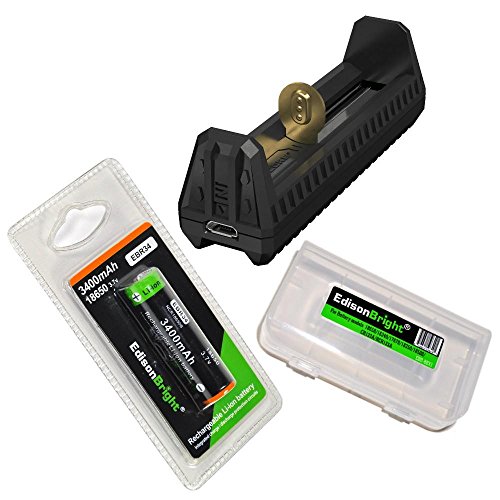 Nitecore F1 high capacity powerbank equipped battery charger, EdisonBright EBR34 3400mAh 18650 rechargeable Li-ion battery bundle