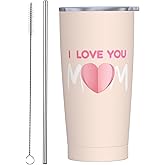 CHASOEA Love Tumbler 20oz Mom Stainless Steel Insulated Tumblers with Lid and Straw Heart Travel Coffee Mug Tea Wine Cups Water Bottle Holiday Gifts for Mom Women