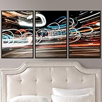 3 Piece Framed Canvas Wall Art Abstract Geometric Lights Mixed Media Canvas Prints Home Artwork Decoration for Living Room,Bedroom - 16