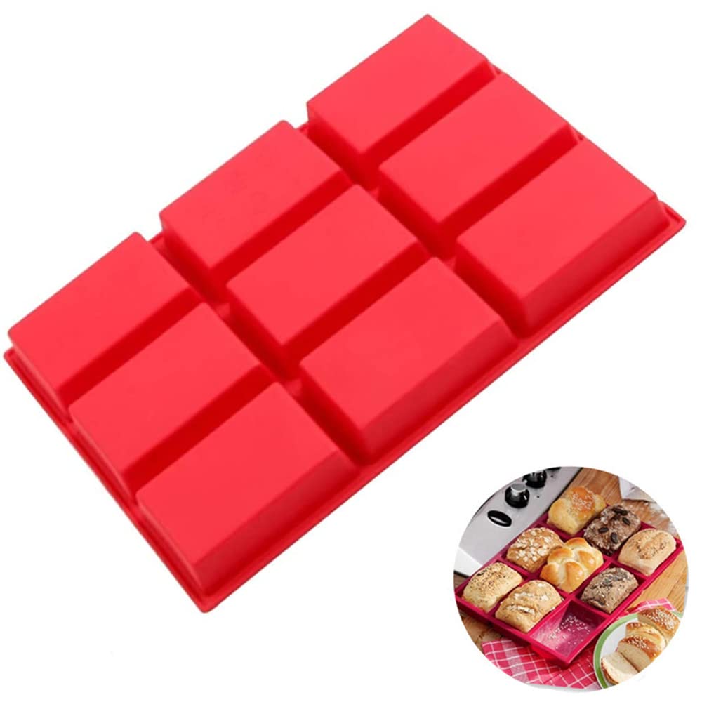 Voarge 9 Rectangular Hole Silicone Baking Mould, Rectangle Hole Silicone Baking Mould Cake Mould, Non-Stick Bread Mould, Silicone Mould for Chocolate, Cake, Bread, Biscuits
