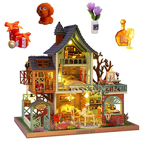 Yuzhen DIY Miniature Dollhouse kit, Wooden Mini-House Model Includes Dustcover and Music Box, buildable Dollhouse for Adults and Teens