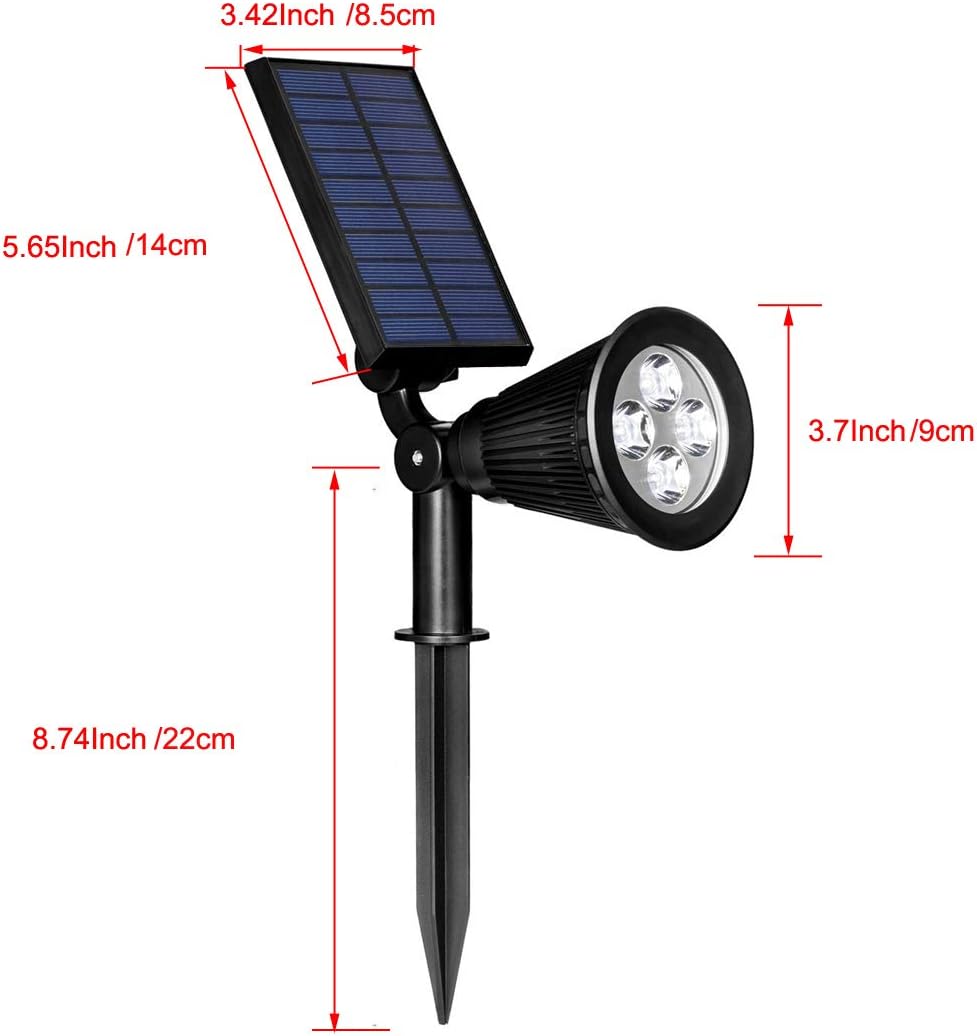 Solar Landscape Lights,2 Pack 4 LED Solar Spotlights Outdoor Waterproof Garden Solar Lights for Trees House Yard Garden Driveway Flag Pool Walkway Cold White - Image 4