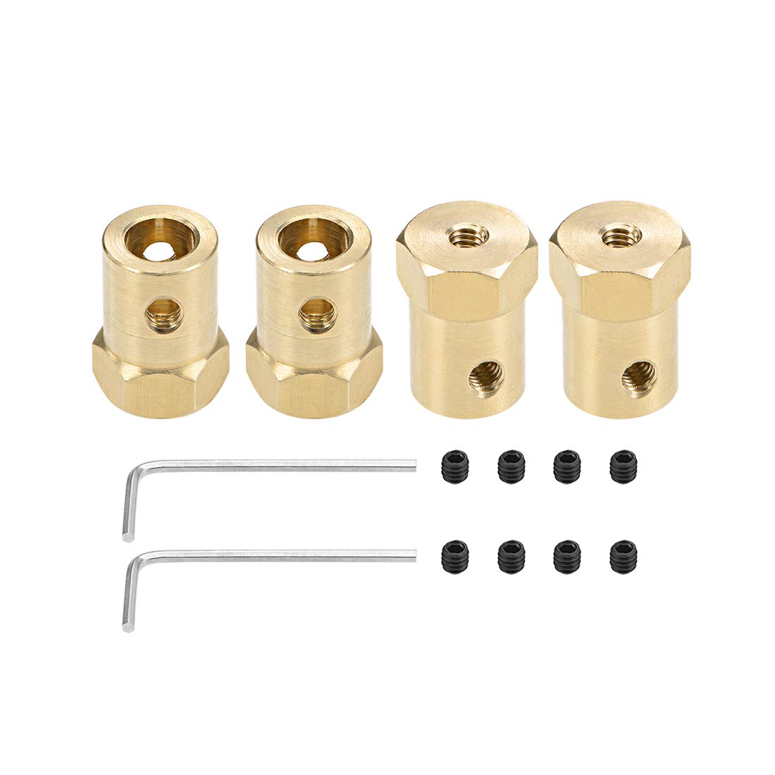 sourcing map Hex Coupler 7mm Bore Motor Hex Brass Shaft Coupling Connector for Car Wheels Tires Shaft Motor 4pcs