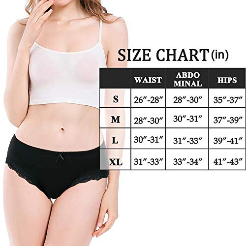 MS.ING 4Pcs Womens Underwear Hipster Panties Soft Cotton Lace Trim Briefs Bikinis (Black Wine Grey, Medium)