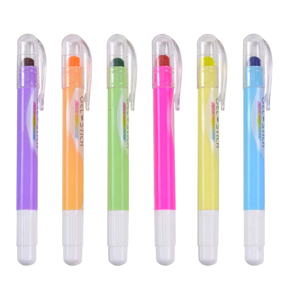 Gel Highlighters Solid Highlighter Stick Cute Cool Novelty Solid Accent Pen Office School Supplies Student Children (6 Assorted Color)