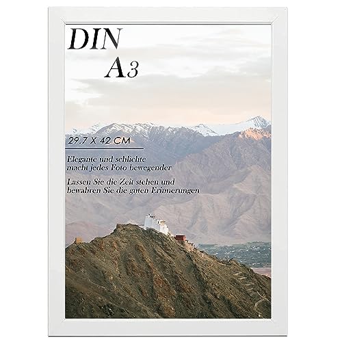 RUN HELIX Photo Frame A3 29.7 x 42 cm in Wood – A3 Photo Frame for Printing – Pictures for University Degree, Poster, Photographs Wedding, Communion, Diplomas – White, 1 Unit