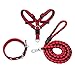 Beker Dog Leash Harness Collar Set,Durable Nylon Braided Leash No Pulling Adjustable Harness Soft Padded Collar for Small Dog/Puppy/Cat Red-Black(Pack of 3)
