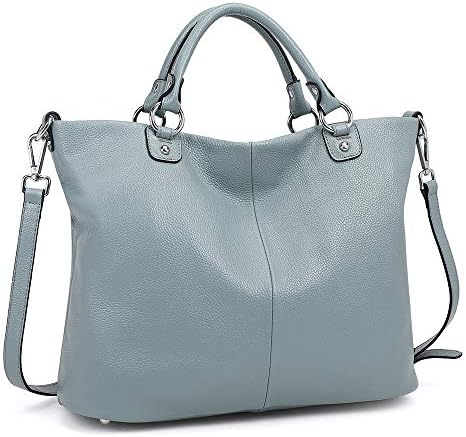 Kattee ショルダーバッグ レディース 本革 4way トートバッグ A4 通勤 レザー ハンドバッグ 14″ PC A4 対応 大容量 本革 手提げ 斜め掛け 肩掛け カジュアル ストラップ＊2付 ブラック/ブラウン/ダークブラウン/水色