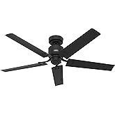 Hunter 52 inch Outdoor or Indoor Ceiling Fan No Light - Black Ceiling Fan without Light, For Patio, Porch, Garage, or Living 