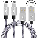 Type-C Charger Cable [2-Pack], KinPond Metal Plug Nylon Braided High Speed Ultra Durable USB-C Charging Cable for Samsung Galaxy, LG, Nexus, Motorola, HTC, Smartphones and More More (10FT)