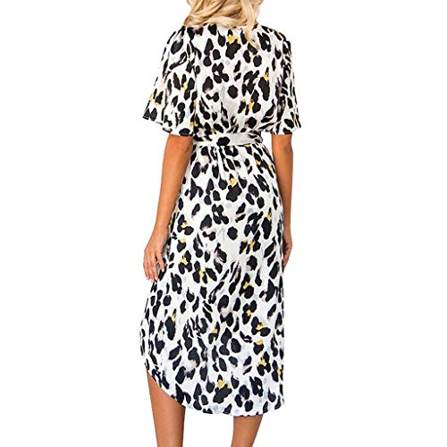 Floral Dresses For Women's Leopard V Neck Lace Up Wrap Dress Ladies Evening Party Midi Dress For Anniversary,Party,Valentines Day (Multicolor,L)