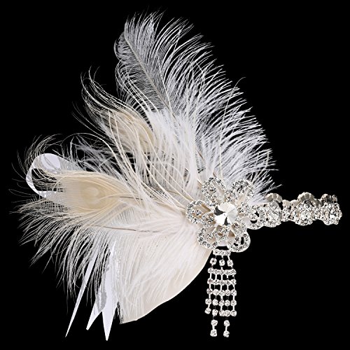 BABEYOND Flapper Headpiece 1920s Gatsby Crystal Headbands with Peacock Feather