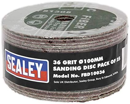 Sealey FBD10036 Sanding Disc Fibre Backed diameter 100mm 36Grit Pack of 25, Red, Diameter 100 mm - Image 3