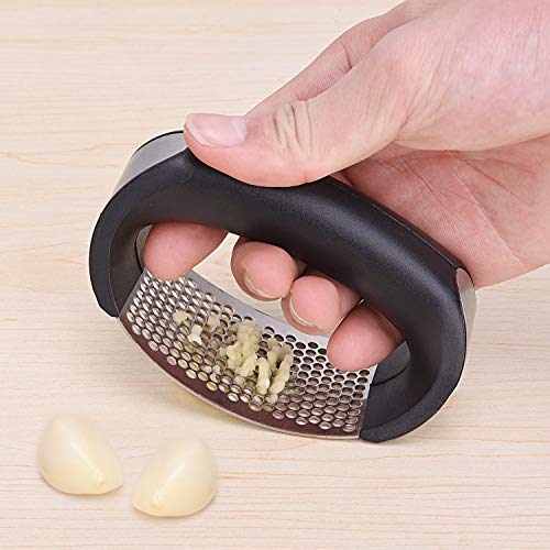 Garlic Press Garlic Peeler Set, Stainless Steel Garlic Rocker with Handle Professional Grade & Dishwasher Safe - Thumbnail 2