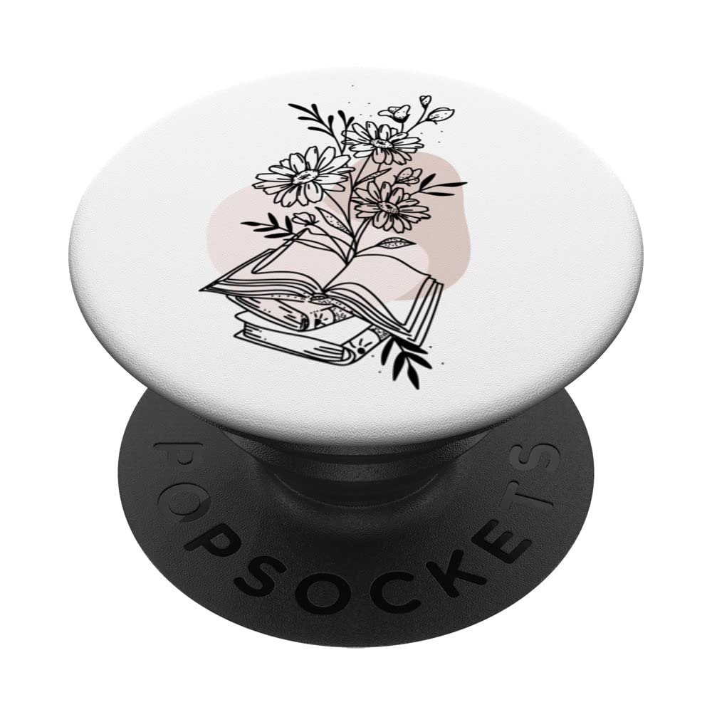 Floral Book & Bloom Bookish Lover Minimalist Line Art Floral PopSockets Adhesive PopGrip