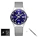 Tamlee Mens Black Plated Slim Case Mesh Stainless Steel Band Waterproof Watches for Men (TM-8106Blue)
