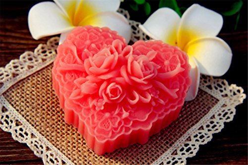 Moldiy Heart Shape Silicone Soap Making Art Clay Craft Mold with Delicate Floral Pattern