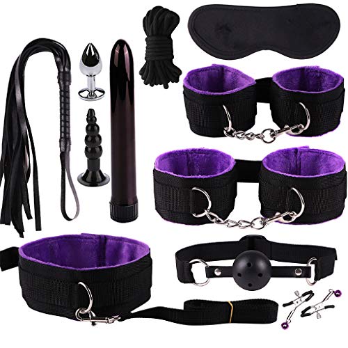 Kismet168 New Women Couples 11PCS Leather Handcuffs Set-Adult Six-Toys for Cosplay Game (Purple)