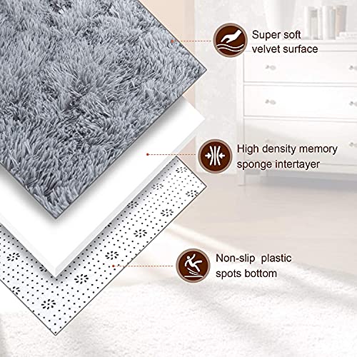 bedee Super Soft Living Room Rug, Large fluffy Area Rug Anti-Skid Faux Fur Rug Modern Shaggy Carpet for Living Room Bedroom (Grey, 80x150 cm)