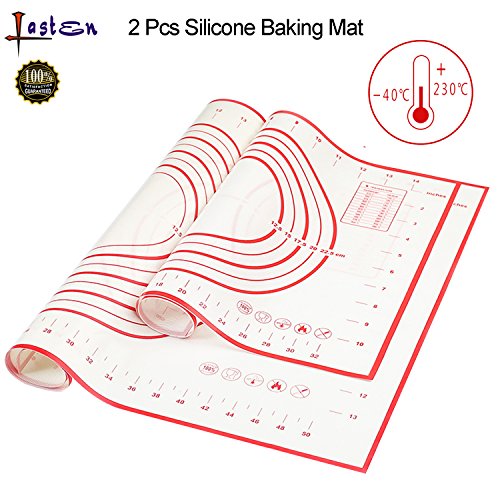 Non Stick Silicone Baking Mat 2 Pcs Set with Measurements, High Temperature Resistance Pastry Mat FDA Approved by Lasten