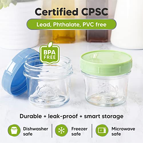 KeaBabies 6Pack Glass Baby Food Containers 4 oz LeakProof