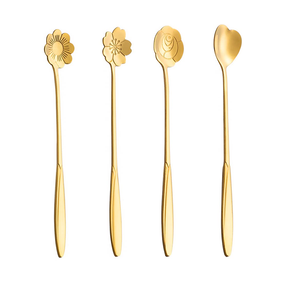QNCIGER 7-Inch Long Handle Tea Spoons, Drink Stirring Spoon for Espresso, Coffee, Ice Cream, Tea, Dessert (Set of 4) (Gold)