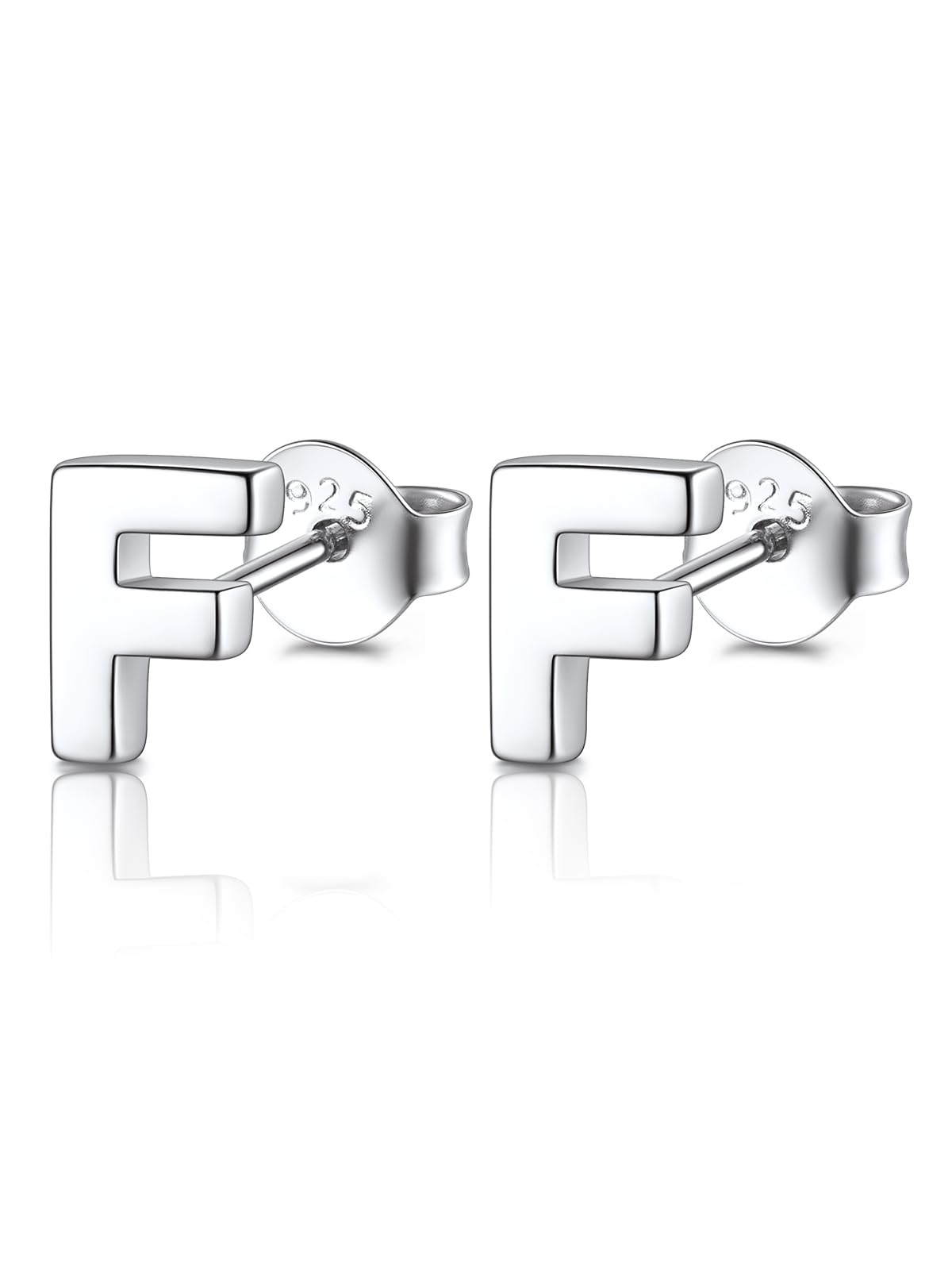 FOCALOOK Stud Earrings for Women Sterling Silver Initial Earring 925 Letter F Silver Ear Studs Personalized Alphabet Jewelry Hypoallergenic Minimalist Gifts for Anniversary