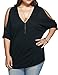ALLEGRACE Women Plus Size Tops V Neck Short Sleeve Batwing Top Cold Shoulder T Shirt Black 2X