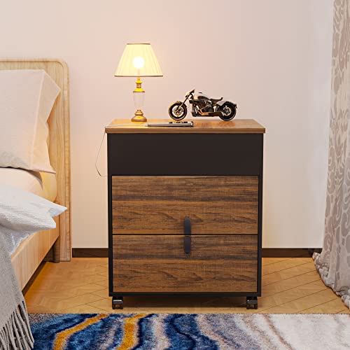Gurexl Nightstand With Charging Station Modern Overbed Table With 4