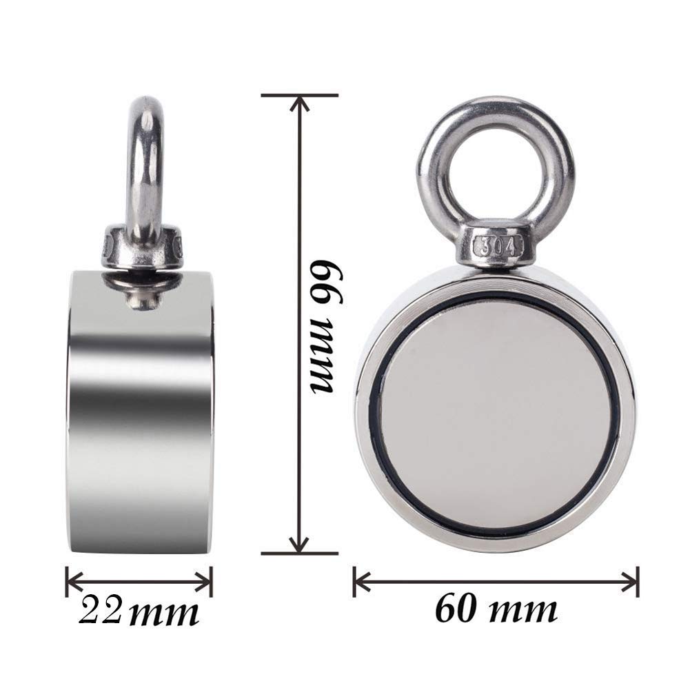 Double Sided Neodymium Fishing Magnet,Combined 660 lbs(300KG) Pulling Force Rare Earth Magnets with 20m (65 Foot) Durable Rope and Protective Gloves - Image 4