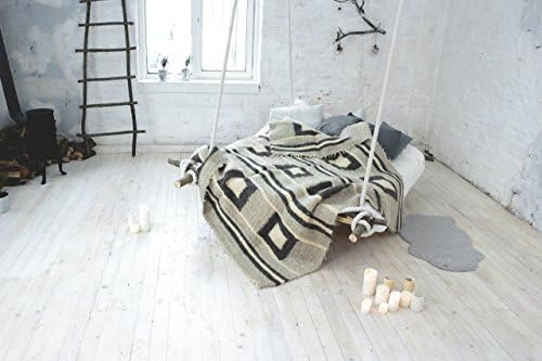 Pure Wool Throw Blanket Square Pattern Handmade Warm Plaid Big Bed Coverlet