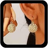 Vacaonio Boho Hammered Disc Dangle Earrings Minimalist Disc Coin Earrings Gold Round Disc Earrings Textured Disc Drop Earrings Geometric Earrings Jewelry for Women