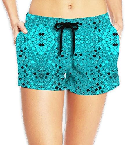 Pitsa7m Womens Green Teal Diamonds Quick-Drying Board Shorts Beach Shorts
