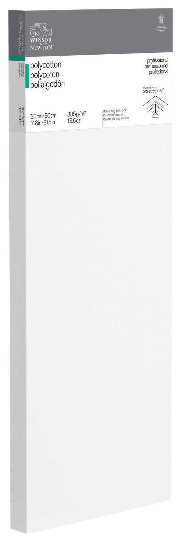 Winsor & Newton 6206053 Professional Stretcher Frame Deep Edge Cotton Blend 385 g/m² Triple Primed Medium Grain Ideal for Oil and Acrylic Paints 30 x 80 cm