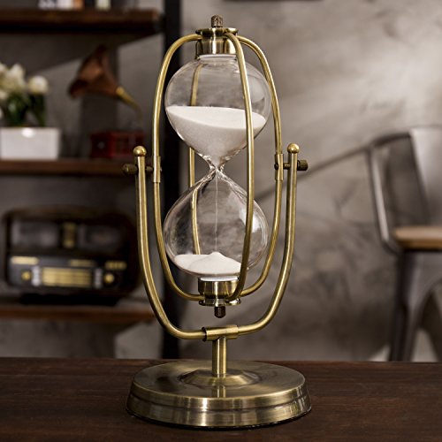 Mygift 12-inch brass-tone metal rotating hourglass sand…