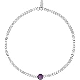 Silverly Sterling Silver Amethyst Ball Bead Stretch Bracelet - Simple Stackable Beaded Elastic Bracelets for Women - Round Purple Gemstone Design - Boho February Birthstone Gift - 925 Silver Jewelry