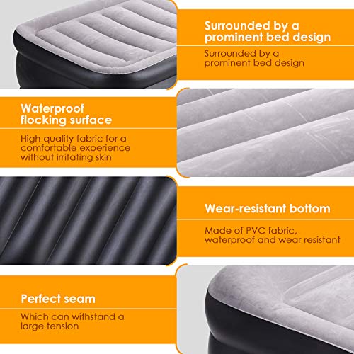 SPREEY Queen Air Mattresses with Built-in Electric Pump, Flocked Top Airbed with Storage Bag for for Home, Office and Outdoor, Inflated Size 80 x 60 x 20 Inch