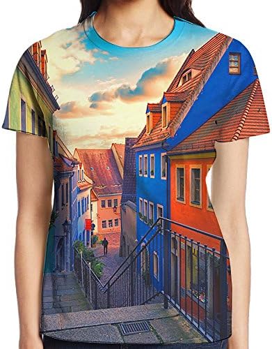 Women Germany Meissen Alleyway Graphic Print Tshirts Casual Patterned Tee For Ourdoor