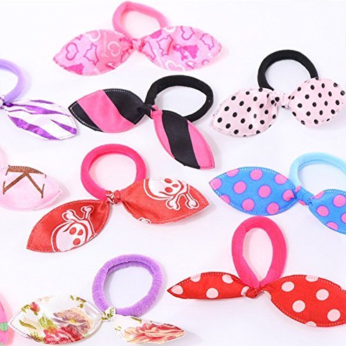 Adecco LLC Hair Tie Bands, 25Pcs Girls Cute Rabbit Ears Elastic Hair Tie Rubber Bands Ropes Accessories Women Ponytail Hair Holders Tie Gum