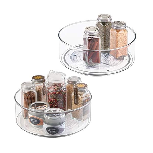 mDesign-Lazy-Susan-Turntable-Condiment-Holder-Set-of-2-Plastic-Revolving-Condiments-and-Spice-Rack-Ideal-Kitchen-Storage-Unit-for-Cooking-Oil-Ingredients-Bottles-and-Jars-Clear mDesign Lazy Susan Turntable Condiment Holder - Set of 2 - Plastic Revolving Condiments and Spice Rack - Ideal Kitchen…
