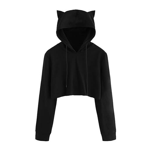 Tloowy Womens Teen Girls Cute Cat Ear Sweatshirt Crop Top Hoodies