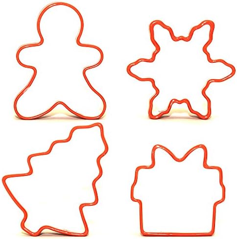 Favorite Cookie Cutters Shapes: Gingerbread Man, Snowflake, X-MAS Tree and Gift Box Shapes, Durable Stainless Steel, Perfect for Fondant, Dough and Sugar Cookies (RED)