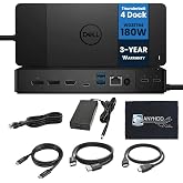Dell WD22TB4 Thunderbolt 4 Dock Bundle - 40Gbps USB-C/USB A, 1 Year Warranty with 180W Adapter, Anyhdd HDMI, DP, USB-C Cable &amp; Cloth - Docking Station, Supports Dual/Triple Monitors &amp; 4K Display