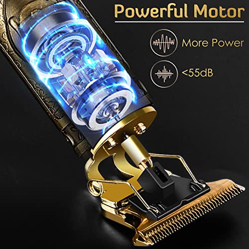 Hair Clippers for Men, Cordless Rechargeable Hair Trimmer Professional Hair Trimmer T Blade Trimmer Zero Gapped Trimmer, Electric Beard Trimmer Shaver Hair Cutting Kit for Men (Gold)