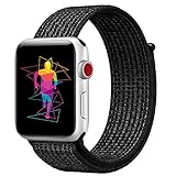 INTENY Sport Band Compatible for Apple Watch 38mm, Breathable Nylon Sport Loop, Strap Compatible for iWatch Series 3, Series 2, Series 1 (N+Black, 38mm)